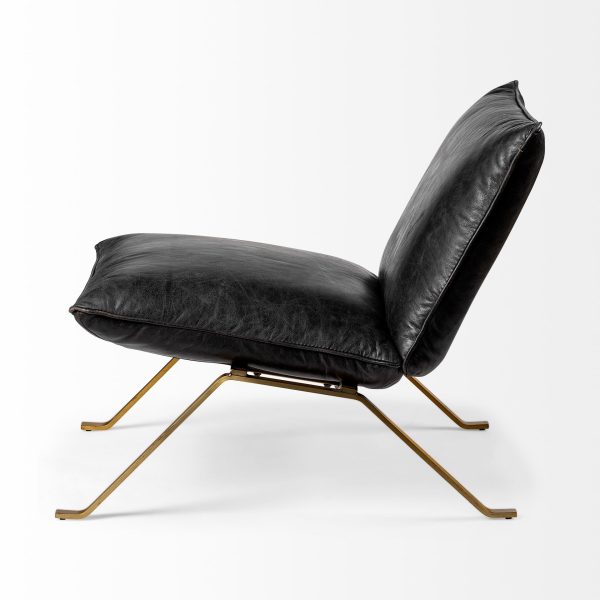 Flavelle II Black Leather Cushion Seat and Solid Iron Base Accent Chair 3