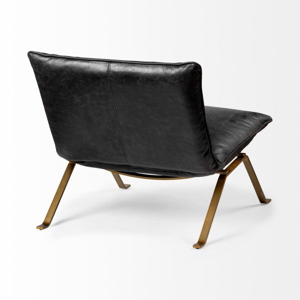 Flavelle II Black Leather Cushion Seat and Solid Iron Base Accent Chair 5