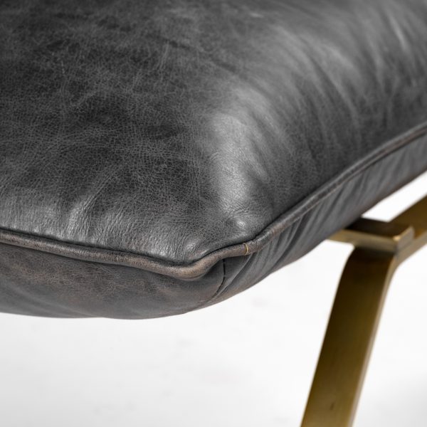 Flavelle II Black Leather Cushion Seat and Solid Iron Base Accent Chair 8