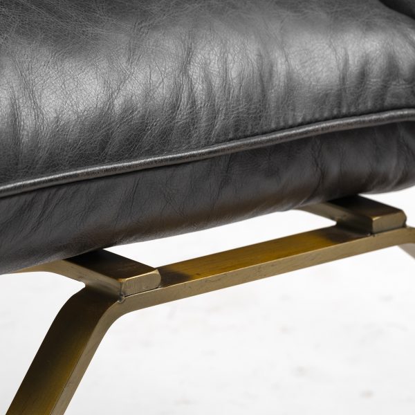 Flavelle II Black Leather Cushion Seat and Solid Iron Base Accent Chair 9