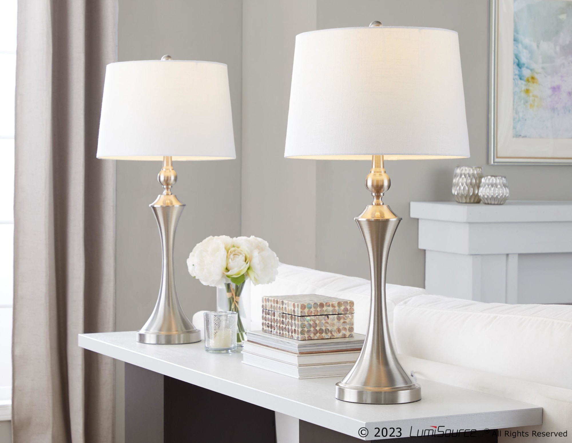 Flint 30 Contemporary USB Metal Table Lamps Brushed Nickel (Set of 2) 2 Flint 30 Contemporary USB Metal Table Lamps Brushed Nickel (Set of 2) - Image 2