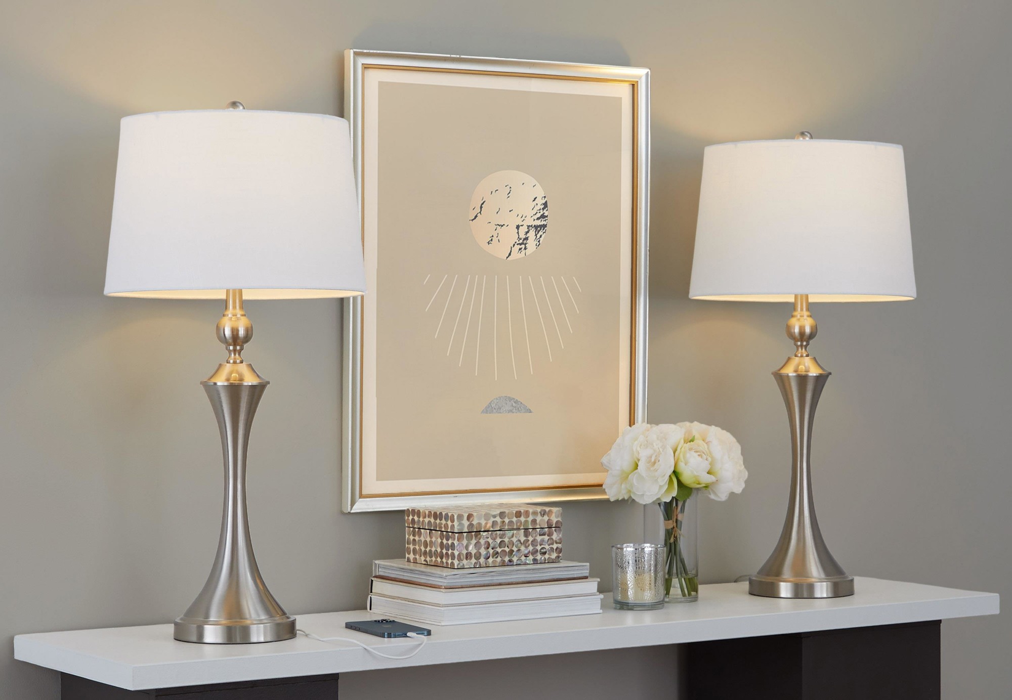 Flint 30 Contemporary USB Metal Table Lamps Brushed Nickel (Set of 2) 1 Flint 30 Contemporary USB Metal Table Lamps Brushed Nickel (Set of 2)