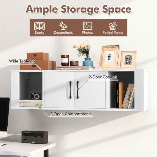 Floating Wall Mounted 2 Door Desk Hutch with Storage Shelves 14 Floating Wall Mounted 2 Door Desk Hutch with Storage Shelves - Image 14