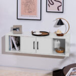 Floating Wall Mounted 2 Door Desk Hutch with Storage Shelves 22 Floating Wall Mounted 2 Door Desk Hutch with Storage Shelves