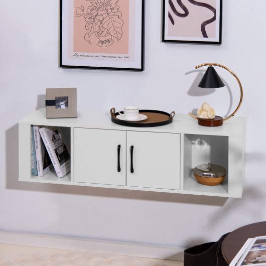Floating Wall Mounted 2 Door Desk Hutch with Storage Shelves 8 Floating Wall Mounted 2 Door Desk Hutch with Storage Shelves - Image 8