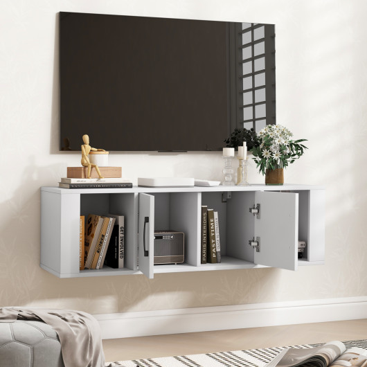 Floating Wall Mounted 2 Door Desk Hutch with Storage Shelves 9 Floating Wall Mounted 2 Door Desk Hutch with Storage Shelves - Image 9