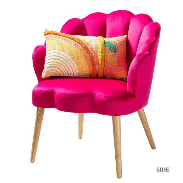 Flora Fushia Velvet Scalloped Barrel Accent Chair