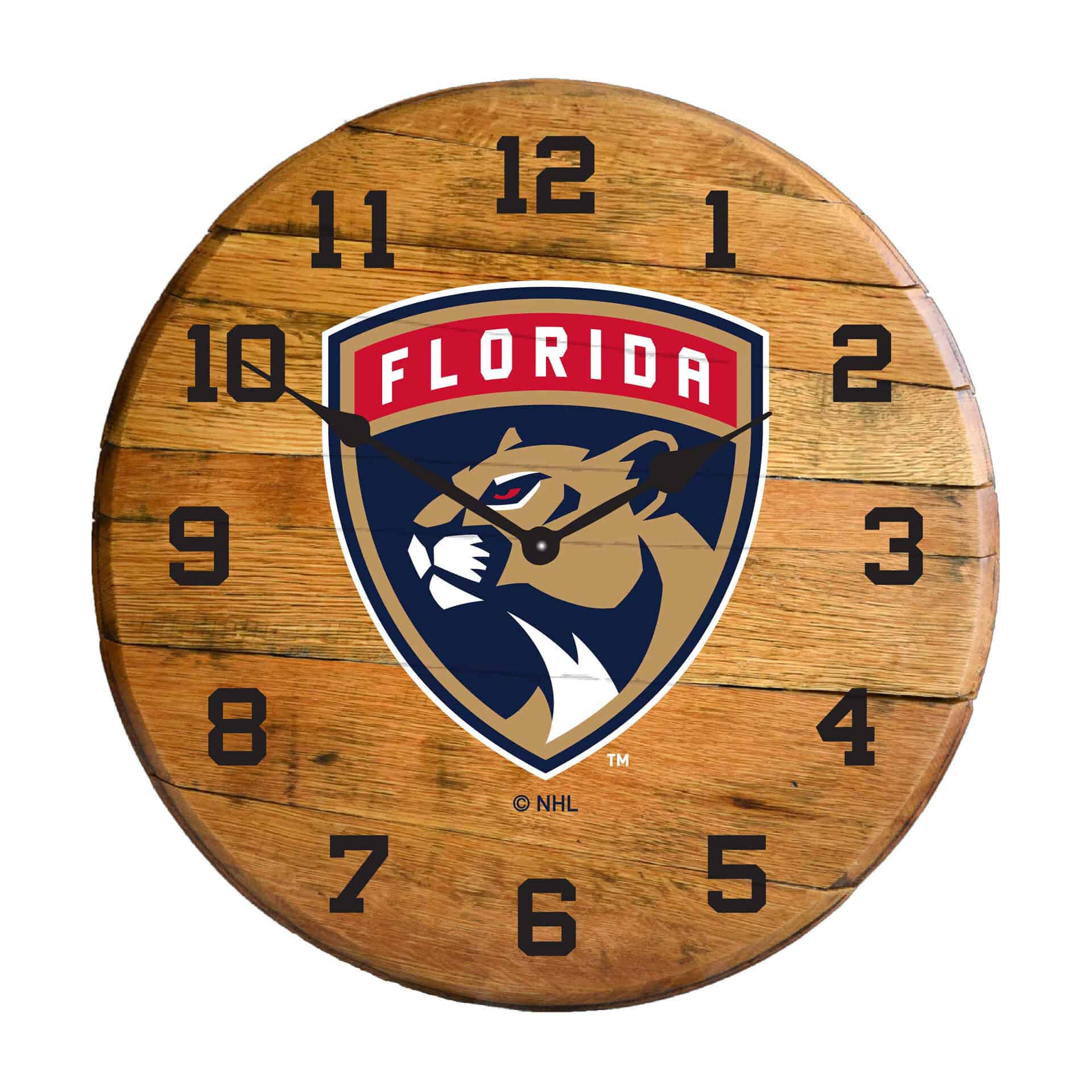 Florida Panthers Oak Barrel Clock 2 Florida Panthers Oak Barrel Clock - Image 2