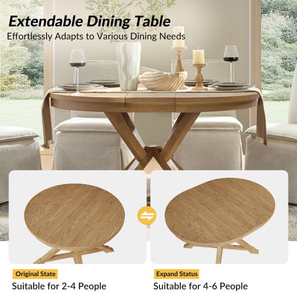 Floyd Oak Extendable Round Dining Table with Wood Legs 1