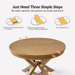 Floyd Oak Extendable Round Dining Table with Wood Legs