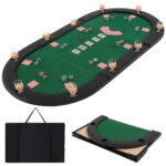 Foldable 10-Player Poker Tabletop with Cup Holders and Carry Bag