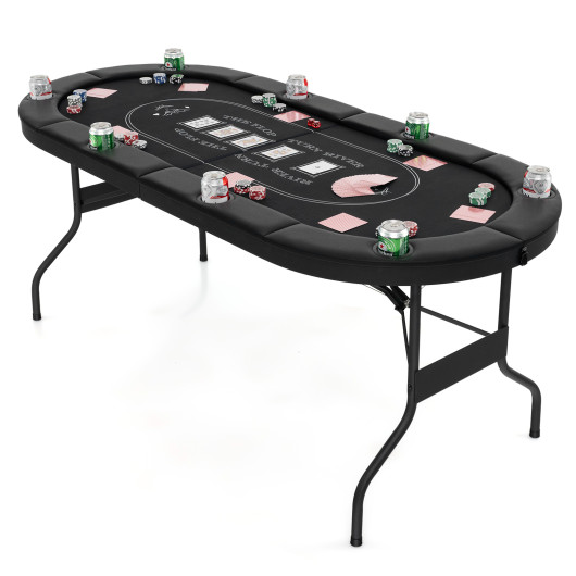 Foldable 72 Inch Poker Table for 8 Players with Cup Holders 11 Foldable 72 Inch Poker Table for 8 Players with Cup Holders - Image 11