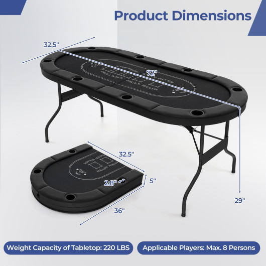 Foldable 72 Inch Poker Table for 8 Players with Cup Holders 12 Foldable 72 Inch Poker Table for 8 Players with Cup Holders - Image 12