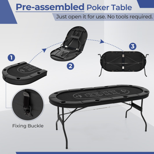 Foldable 72 Inch Poker Table for 8 Players with Cup Holders 13 Foldable 72 Inch Poker Table for 8 Players with Cup Holders - Image 13