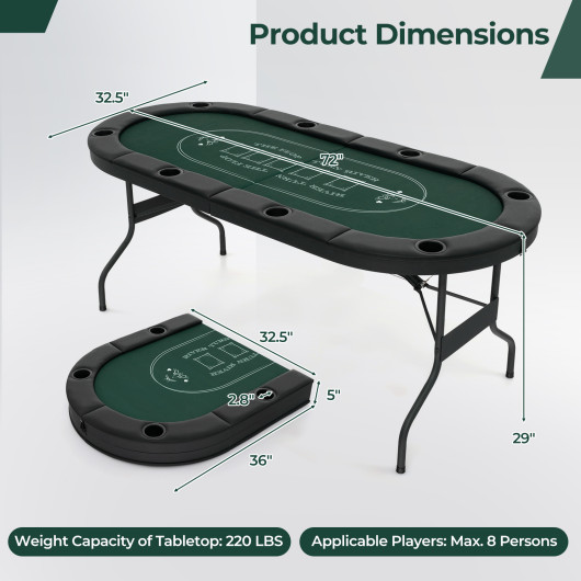 Foldable 72 Inch Poker Table for 8 Players with Cup Holders 19 Foldable 72 Inch Poker Table for 8 Players with Cup Holders - Image 19