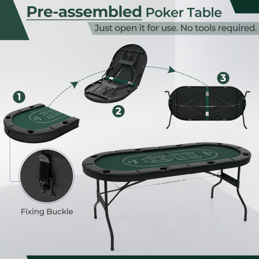 Foldable 72 Inch Poker Table for 8 Players with Cup Holders 20 Foldable 72 Inch Poker Table for 8 Players with Cup Holders - Image 20