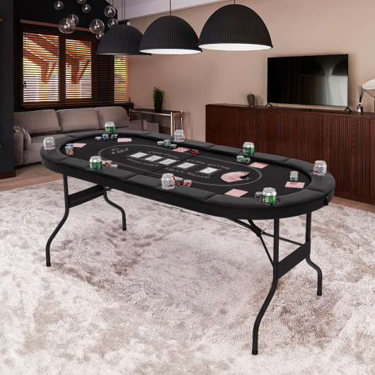 Foldable 72 Inch Poker Table for 8 Players with Cup Holders 8 Foldable 72 Inch Poker Table for 8 Players with Cup Holders - Image 8