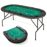 Foldable Poker Table with 8 Cup Holders and Padded Armrests