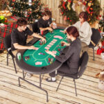 Foldable Poker Table with 8 Cup Holders and Padded Armrests