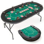 Foldable Poker Table with 8 Cup Holders and Padded Armrests