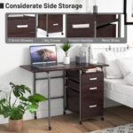 Folding Computer Desk with Drawers and Wheels for Home Office