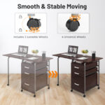 Folding Computer Desk with Drawers and Wheels for Home Office