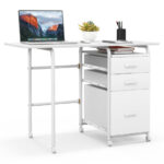 Folding Computer Desk with Drawers and Wheels for Home Office