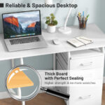 Folding Computer Desk with Drawers and Wheels for Home Office
