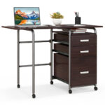 Folding Computer Desk with Drawers and Wheels for Home Office