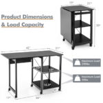 Folding Computer Desk with Storage Shelves and Lockable Wheels