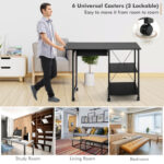 Folding Computer Desk with Storage Shelves and Lockable Wheels