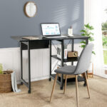 Folding Computer Desk with Storage Shelves and Lockable Wheels