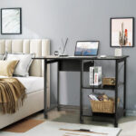 Folding Computer Desk with Storage Shelves and Lockable Wheels