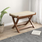 Folding Rattan Ottoman with Teak Wood Frame and Saddle Seat 8 Folding Rattan Ottoman with Teak Wood Frame and Saddle Seat
