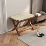 Folding Rattan Ottoman with Teak Wood Frame and Saddle Seat 9 Folding Rattan Ottoman with Teak Wood Frame and Saddle Seat