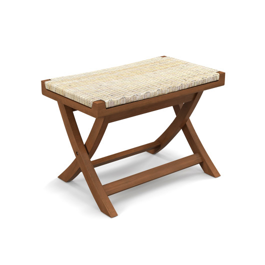 Folding Rattan Ottoman with Teak Wood Frame and Saddle Seat 3 Folding Rattan Ottoman with Teak Wood Frame and Saddle Seat - Image 3