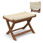 Folding Rattan Ottoman with Teak Wood Frame and Saddle Seat 11 Folding Rattan Ottoman with Teak Wood Frame and Saddle Seat