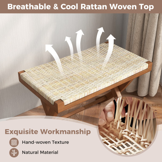 Folding Rattan Ottoman with Teak Wood Frame and Saddle Seat 6 Folding Rattan Ottoman with Teak Wood Frame and Saddle Seat - Image 6