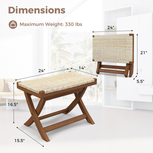 Folding Rattan Ottoman with Teak Wood Frame and Saddle Seat 5 Folding Rattan Ottoman with Teak Wood Frame and Saddle Seat - Image 5