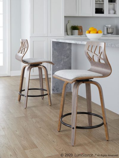 Folia 24 Light Grey Contemporary Swivel Counter Stools (Set of 2)