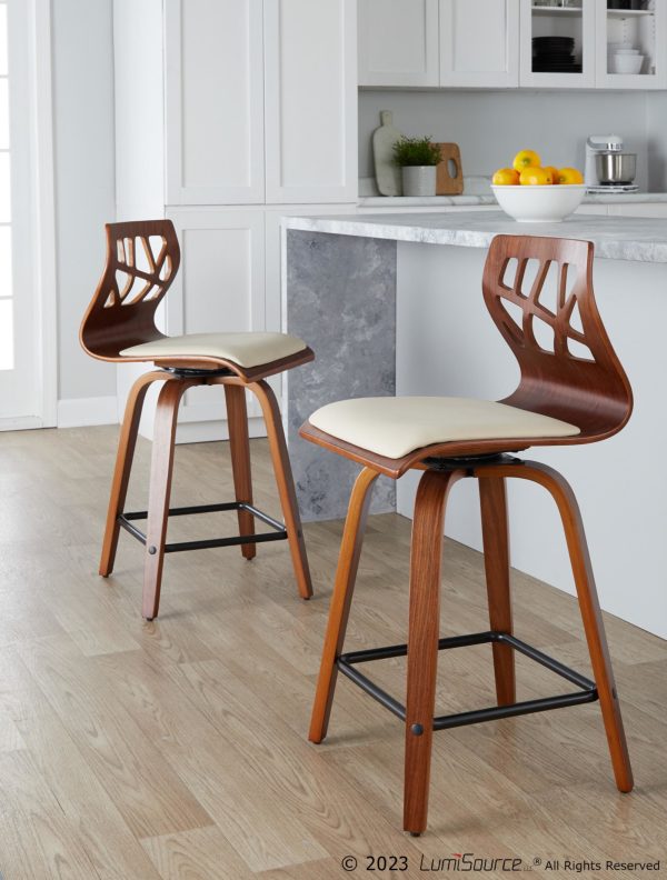 Folia 24 Mid Century Modern Swivel Counter Stool Set of 2 1