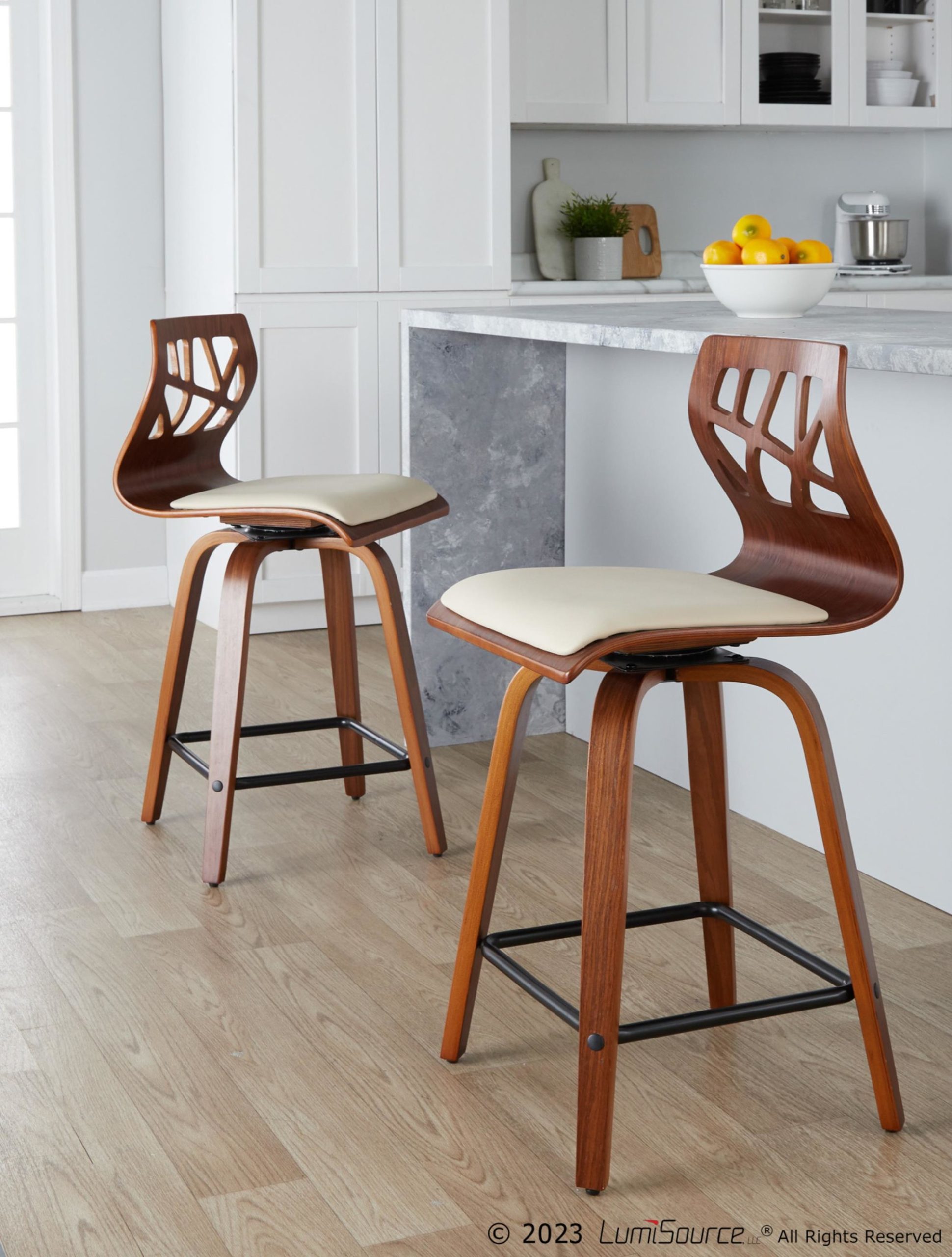 Folia 24 Mid-Century Modern Swivel Counter Stool (Set of 2) 2 Folia 24 Mid-Century Modern Swivel Counter Stool (Set of 2) - Image 2