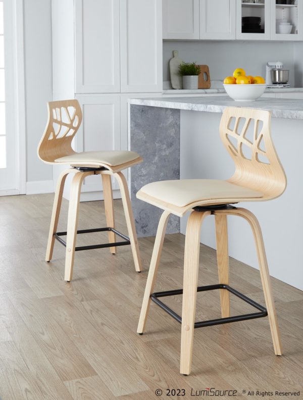 Folia 24 Natural Cream Contemporary Swivel Counter Stools Set of 2 1