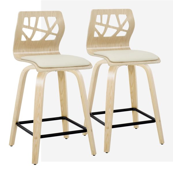 Folia 24 Natural Cream Contemporary Swivel Counter Stools Set of 2 4