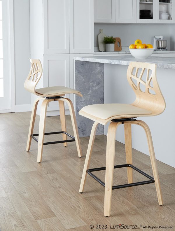 Folia 24 Natural Cream Contemporary Swivel Counter Stools Set of 2