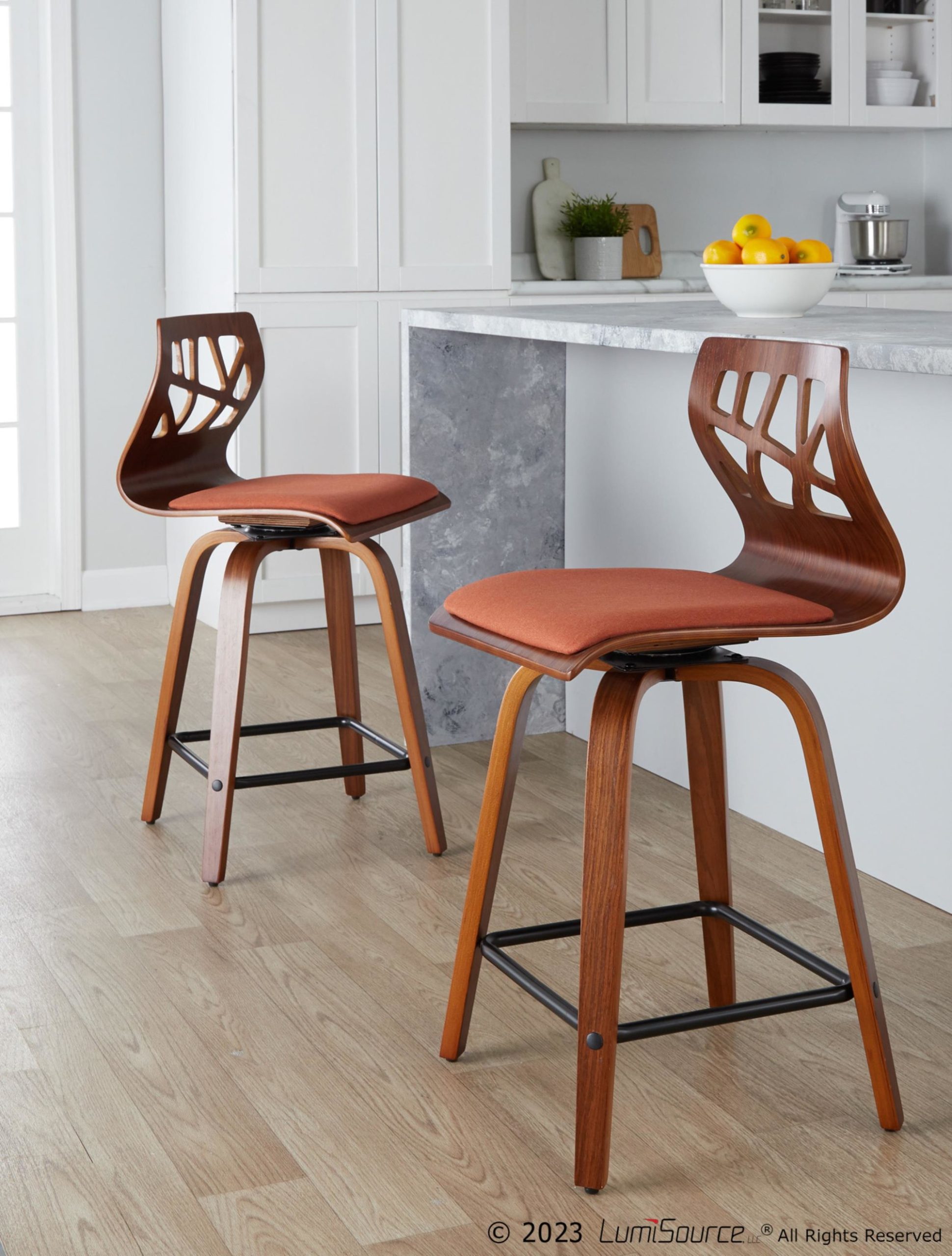 Folia 24 Orange Mid-Century Modern Swivel Counter Stools (Set of 2) 2 Folia 24 Orange Mid-Century Modern Swivel Counter Stools (Set of 2) - Image 2