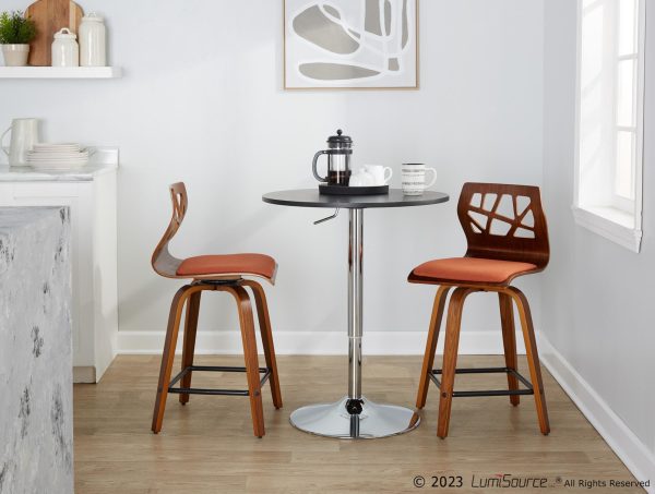 Folia 24 Orange Mid Century Modern Swivel Counter Stools Set of 2 2