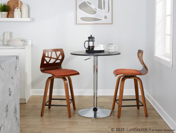 Folia 24 Orange Mid Century Modern Swivel Counter Stools Set of 2 3
