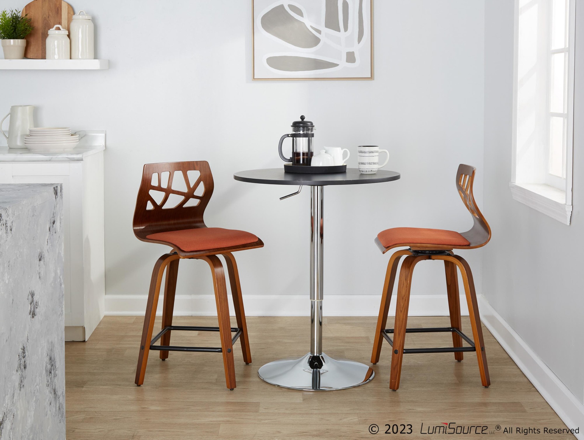 Folia 24 Orange Mid-Century Modern Swivel Counter Stools (Set of 2) 4 Folia 24 Orange Mid-Century Modern Swivel Counter Stools (Set of 2) - Image 4