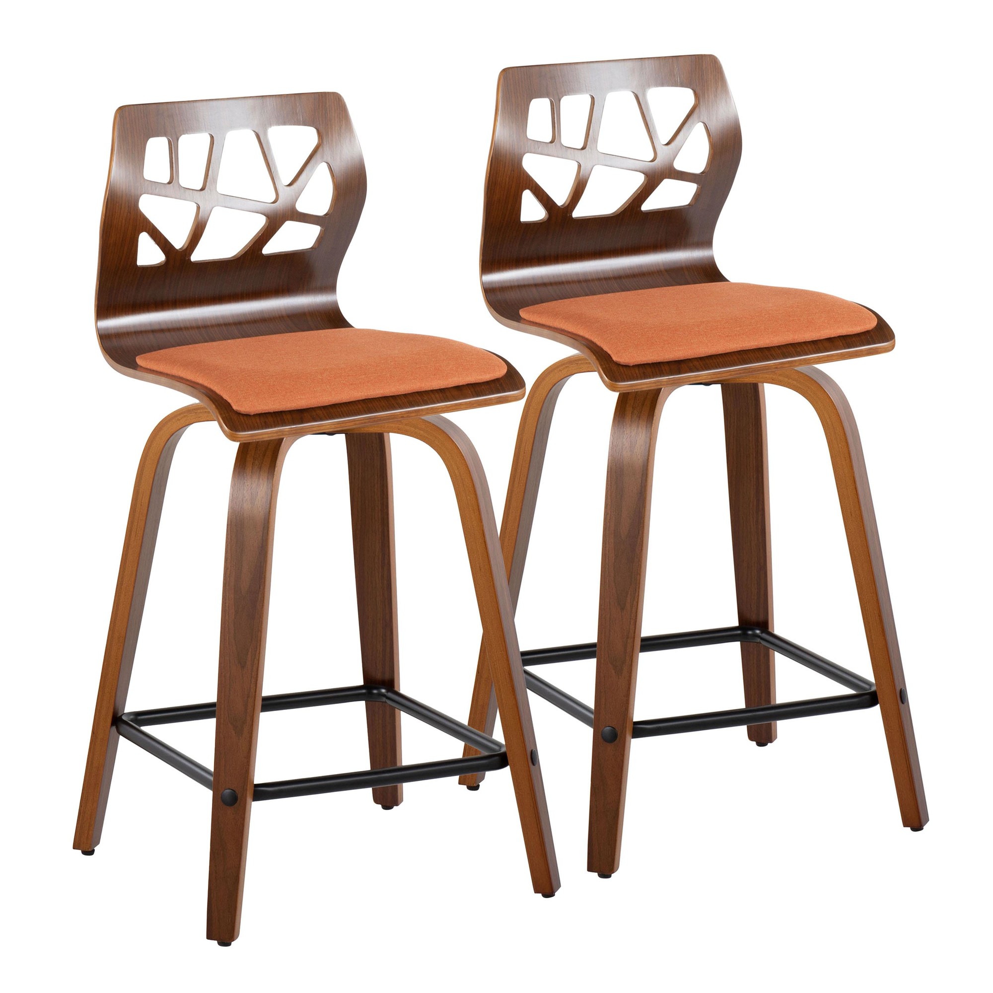 Folia 24 Orange Mid-Century Modern Swivel Counter Stools (Set of 2) 5 Folia 24 Orange Mid-Century Modern Swivel Counter Stools (Set of 2) - Image 5